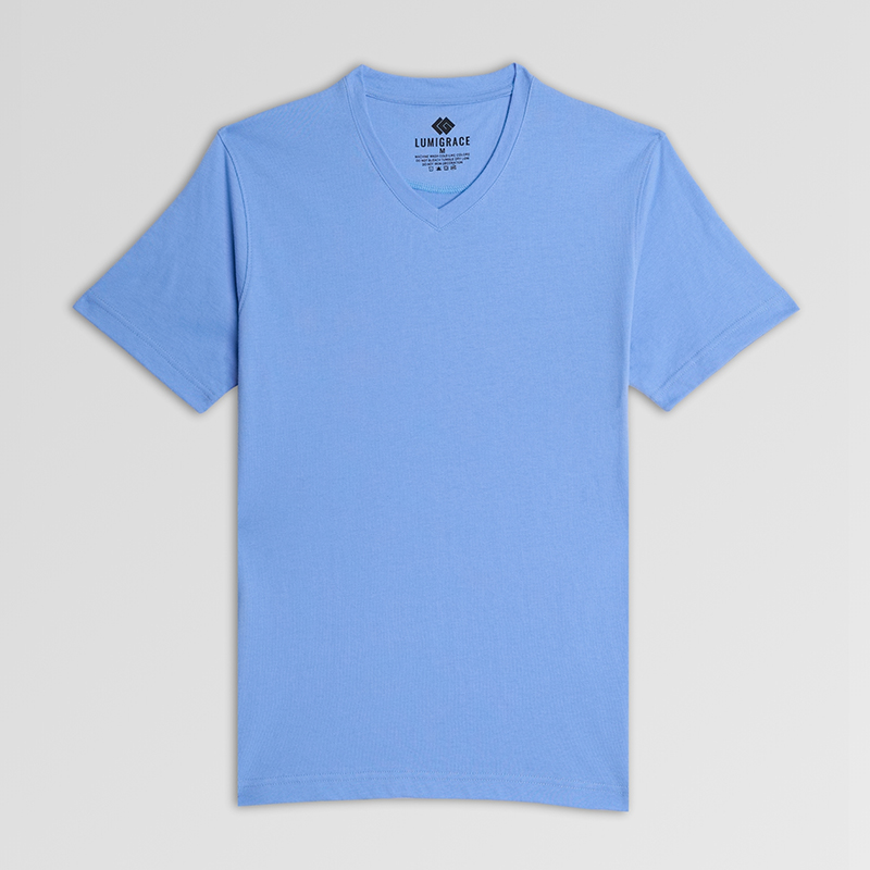 Men T-Shirt V Neck H/S Sky blue